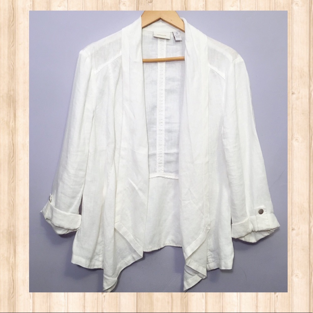 Chico’s linen open front white blazer